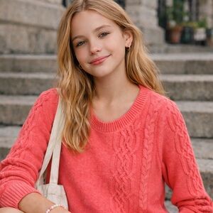 J.Crew Vintage Girls Pink Cable Knit Sweater Y2K Preppy Cozy Size 10/12